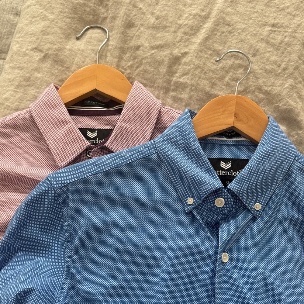 LOT OF 2 - Buttercloth Men's Blue and Purple Shirts LS - Medium Slim Fit